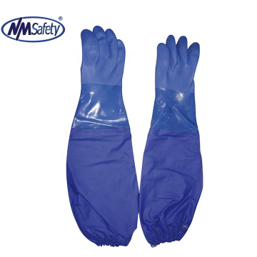 NMSAFETY blue PVC working gloves with extra long cuff/protective gloves good quality